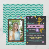 人魚の誕生日パーティーの写真 ゴールドグリッター招待状 招待状 (正面/裏面)