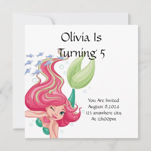 人魚の誕生日パーティーの女の子への招待 セーブザデート (正面)