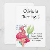 人魚の誕生日パーティーの女の子への招待 招待状 (正面/裏面)