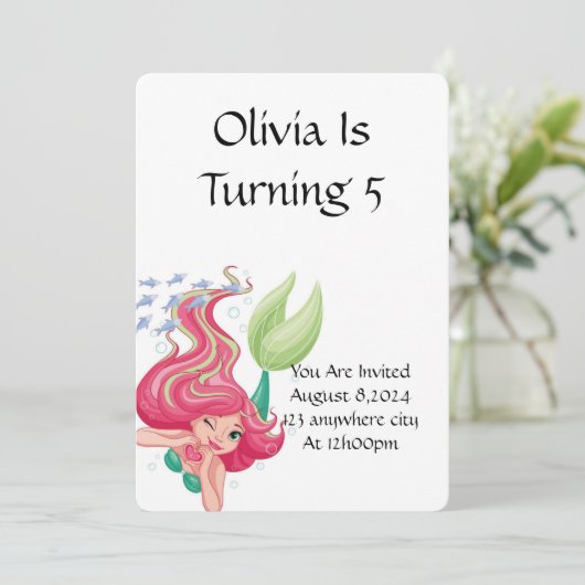 人魚の誕生日パーティーの女の子への招待 招待状 (スタンド正面)