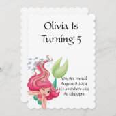 人魚の誕生日パーティーの女の子への招待 招待状 (正面/裏面)