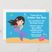 人魚の誕生日パーティーの招待 招待状 (正面/裏面)