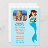 人魚の誕生日パーティーの招待 招待状 (正面/裏面)