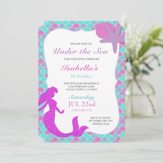 人魚の誕生日パーティーの招待 招待状 (スタンド正面)