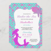 人魚の誕生日パーティーの招待 招待状 (正面/裏面)