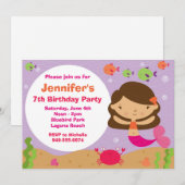 人魚の誕生日パーティーの招待 招待状 (正面/裏面)