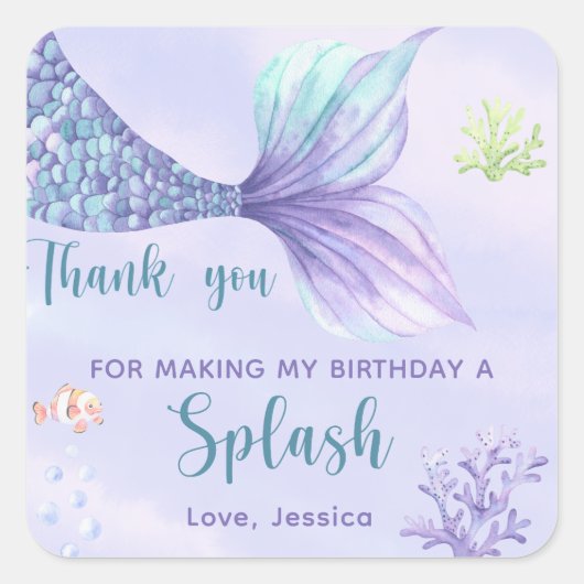 人魚の誕生日パーティーは海の下で感謝します スクエアシール (正面)