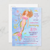 人魚の誕生日パーティーアンダーザシービーチレッドヘッド インビテーションポストカード (正面/裏面)