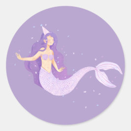 人魚の誕生日パーティーステッカー | 海底の誕生日 ラウンドシール
