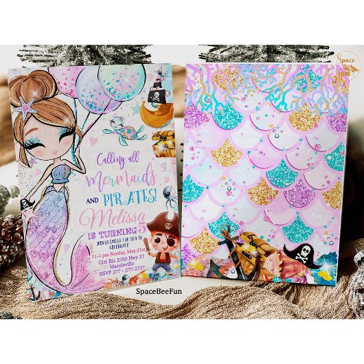 人魚の誕生日パーティー招待状　人魚と海賊たち 招待状