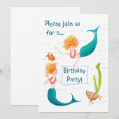 人魚の誕生日パーティー招待状 招待状 (正面/裏面)