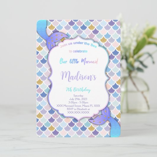 人魚の誕生日パーティー招待状 招待状 (スタンド正面)