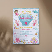 人魚の誕生日パーティー招待状（編集可能） 招待状