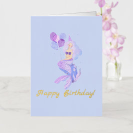 人魚の誕生日ブルー 箔グリーティングカード