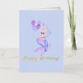 人魚の誕生日ブルー 箔グリーティングカード (正面)