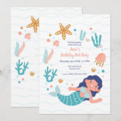 人魚の誕生日プールパーティー 招待状 (正面/裏面)