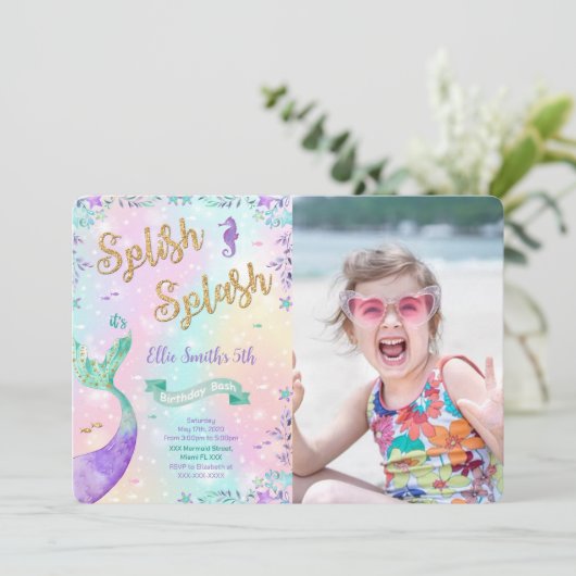 人魚の誕生日写真招待状 招待状 (スタンド正面)