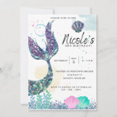 人魚の誕生日招待状テンプレート 招待状 (正面)