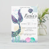 人魚の誕生日招待状テンプレート 招待状 (スタンド正面)