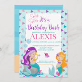 人魚の誕生日招待状、プールパーティー 招待状 (正面/裏面)