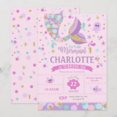 人魚の誕生日招待状 人魚パーティー ピンク 招待状 (正面/裏面)