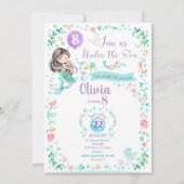 人魚の誕生日招待状 人魚パーティー 女の子 招待状 (正面)