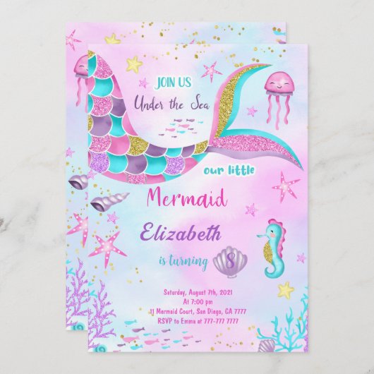 人魚の誕生日招待状 招待状 (正面/裏面)