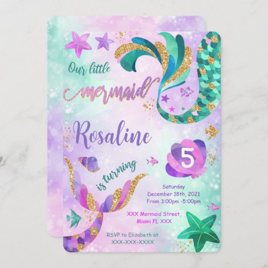 人魚の誕生日招待状 招待状 (正面/裏面)