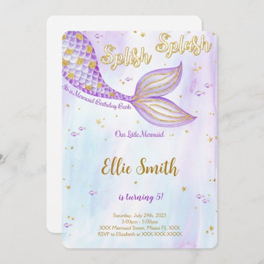 人魚の誕生日招待状 招待状 (正面/裏面)