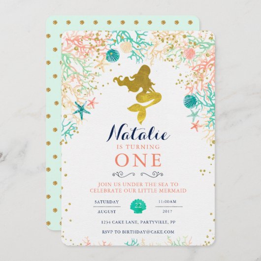 人魚の誕生日招待状 招待状 (正面/裏面)