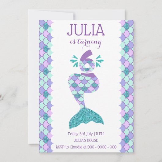 人魚の誕生日招待状 海の中のパーティー 招待状 (正面)