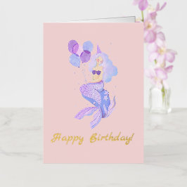 人魚の誕生日 ピンク ピーチ 箔グリーティングカード