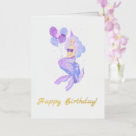 人魚の誕生日 ピンク 箔グリーティングカード