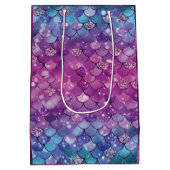 人魚の誕生日 ピンク 青 ゴールド グリッター ミディアムペーパーバッグ (裏面)