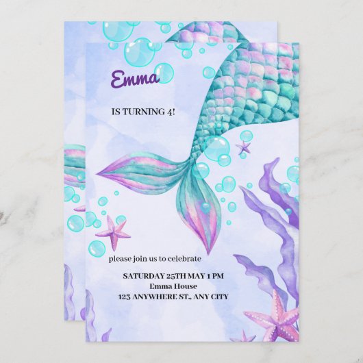 人魚の誕生日 招待状 (正面/裏面)