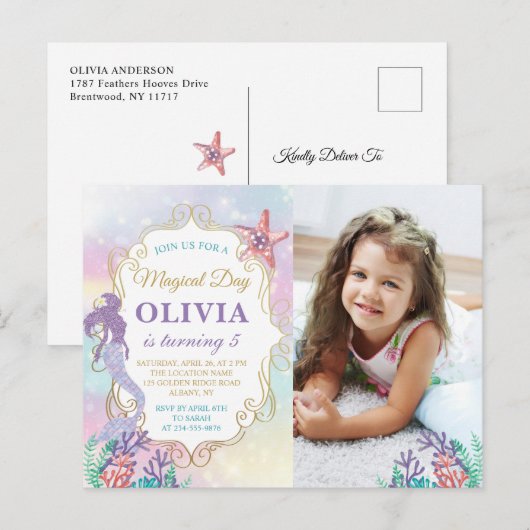 人魚の誕生日 海の中のフォト招待状 ポストカード (正面/裏面)