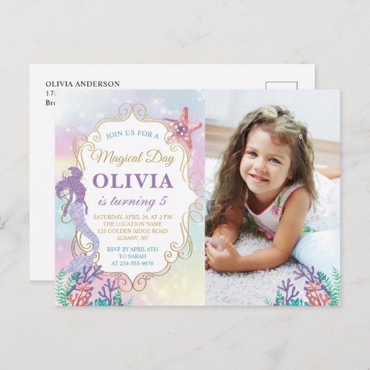 人魚の誕生日 海の中の写真招待状 ポストカード (正面/裏面)