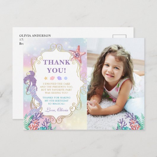 人魚の誕生日 海の中の写真 ありがとう ポストカード (正面/裏面)