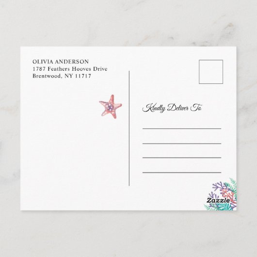 人魚の誕生日 海の中の フォト招待状 ポストカード (裏面)