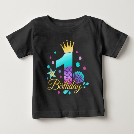 人魚の誕生日 1歳の誕生日 ベビーTシャツ (正面)