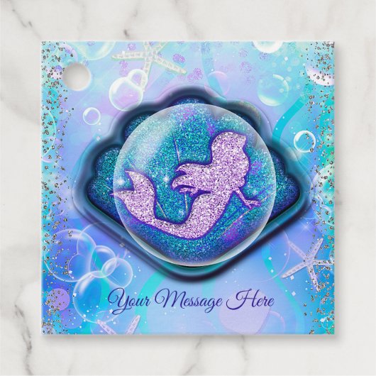 人魚の貝殻にふさわしいグリッター誕生日パーティー フェイバータグ (正面)