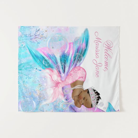 人魚の赤ちゃんのシャワーのための背景 タペストリー (正面(横))