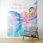 人魚の赤ちゃんのシャワーの背景 水色の人魚 タペストリー (インサイチュ)