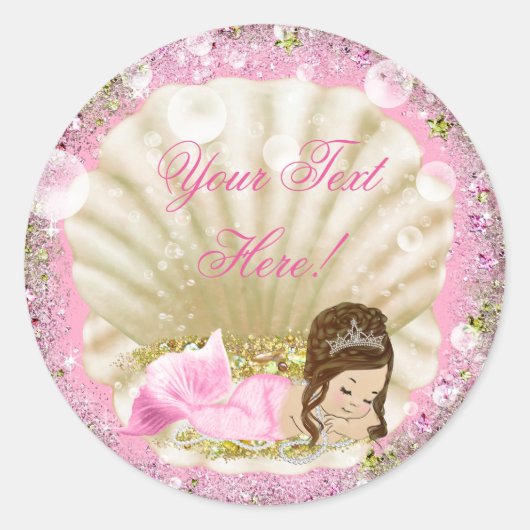 人魚の赤ちゃんのシャワーステッカー ラウンドシール (正面)