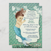 人魚の赤ちゃんのシャワー招待状（女の子向け） 招待状 (正面/裏面)