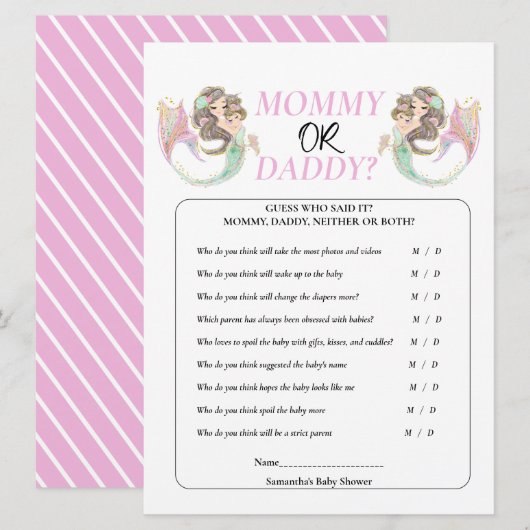 人魚の赤ちゃんのシャワー 海の中 招待状 (正面/裏面)