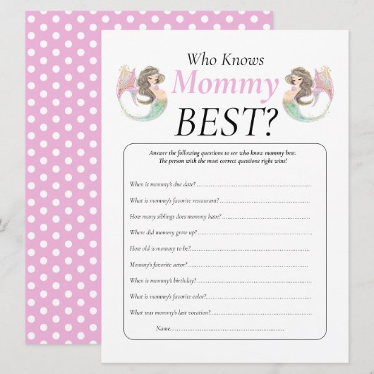 人魚の赤ちゃんのシャワー 海の中 招待状 (正面/裏面)