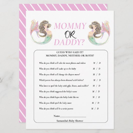 人魚の赤ちゃんのシャワー 海の中 招待状 (正面/裏面)