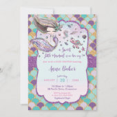 人魚の赤ちゃんのシャワー 海の生き物たちと美しい人魚 招待状 (正面)