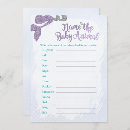 人魚の赤ちゃんの名前をつけるゲームのカード 招待状 (正面/裏面)